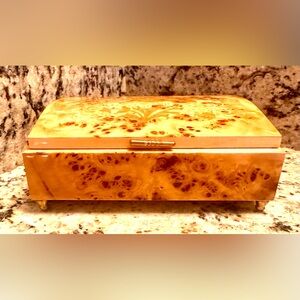Vtg Italian Burl Wood Musical Jewelry Box Sorrento Plays "Moon River" Works